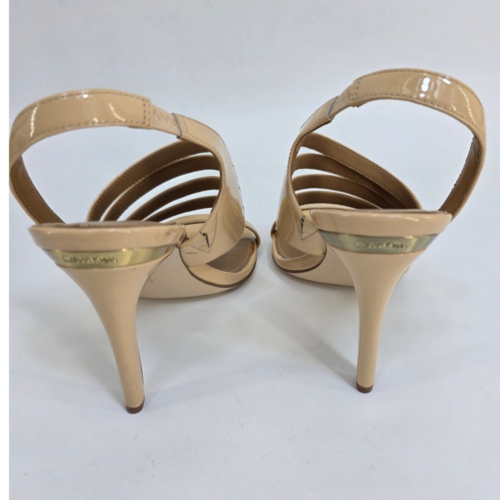 Calvin Klein Nude Patent Strappy Slingback Stiletto Heeled Sandals Womens Size 6 - Picture 3 of 5